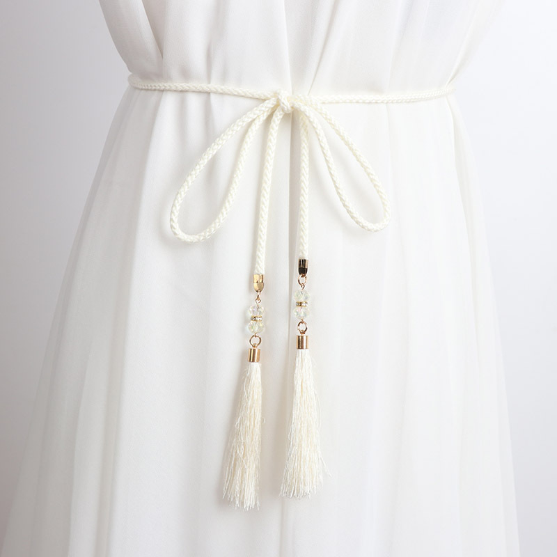 Vidukļa ķēde, plāna adīta aukla ar dekoratīviem pūdelēm un mezglu, Korejas Hanfu stila josta