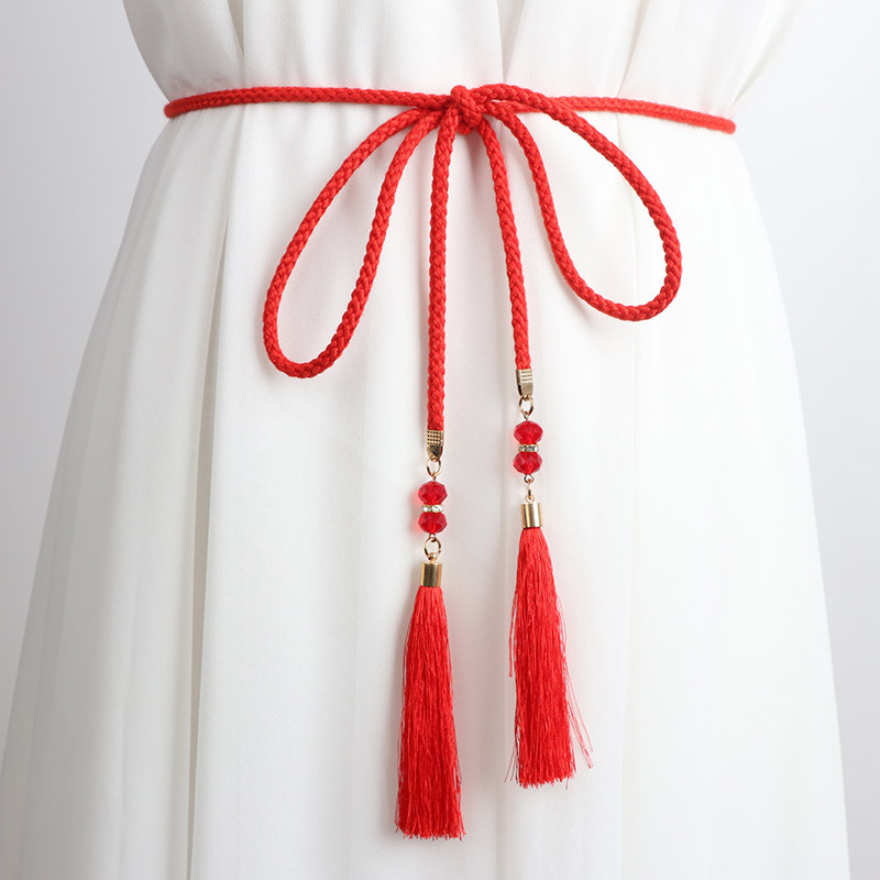 Vidukļa ķēde, plāna adīta aukla ar dekoratīviem pūdelēm un mezglu, Korejas Hanfu stila josta