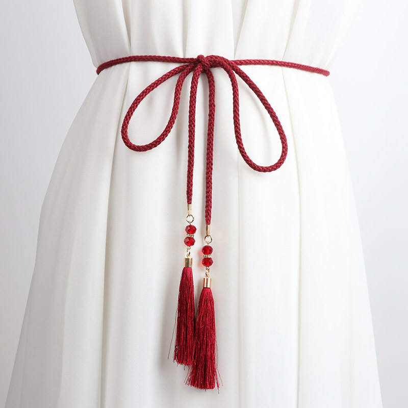 Vidukļa ķēde, plāna adīta aukla ar dekoratīviem pūdelēm un mezglu, Korejas Hanfu stila josta