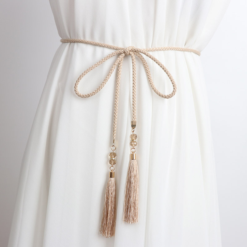 Vidukļa ķēde, plāna adīta aukla ar dekoratīviem pūdelēm un mezglu, Korejas Hanfu stila josta