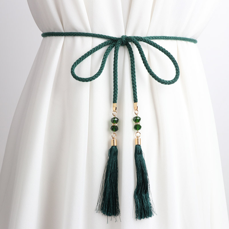 Vidukļa ķēde, plāna adīta aukla ar dekoratīviem pūdelēm un mezglu, Korejas Hanfu stila josta