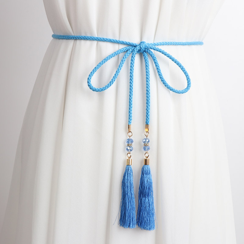 Vidukļa ķēde, plāna adīta aukla ar dekoratīviem pūdelēm un mezglu, Korejas Hanfu stila josta