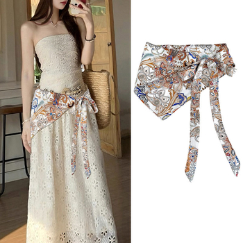 Pojas za struk s etničkim šalom od svile, kanvas tkanina, za žene, ljeto 2025