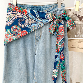 Pojas za struk s etničkim šalom od svile, kanvas tkanina, za žene, ljeto 2025