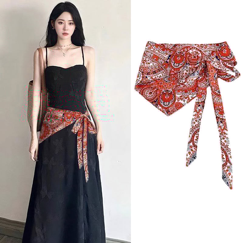 Pojas za struk s etničkim šalom od svile, kanvas tkanina, za žene, ljeto 2025