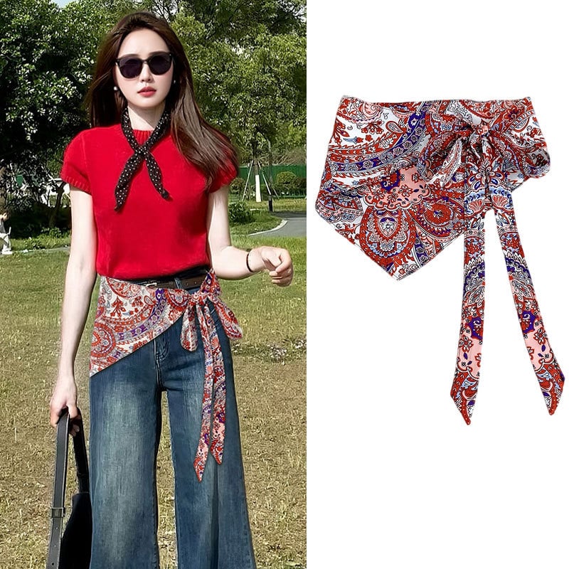 Pojas za struk s etničkim šalom od svile, kanvas tkanina, za žene, ljeto 2025