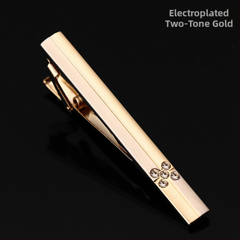 Vīriešu kaklasaistes spraudnis ar kristālu dekoru, vara elektroplatēta ķēdīte, spīdīgs plakanais stilīgs aksessori svinīgai vakariņai