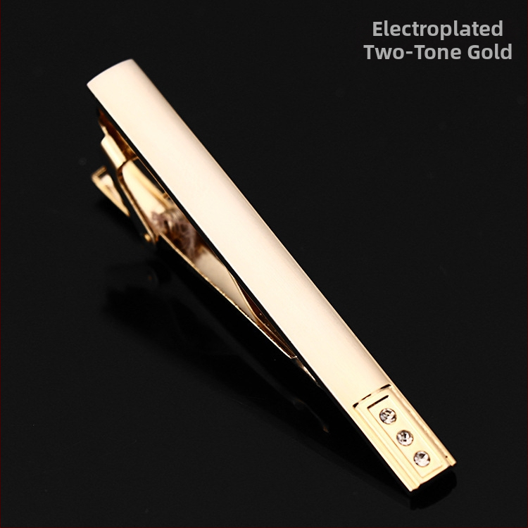 Vīriešu kaklasaistes spraudnis ar kristālu dekoru, vara elektroplatēta ķēdīte, spīdīgs plakanais stilīgs aksessori svinīgai vakariņai