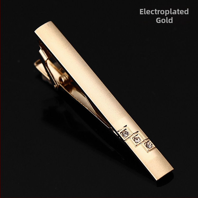 Vīriešu kaklasaistes spraudnis ar kristālu dekoru, vara elektroplatēta ķēdīte, spīdīgs plakanais stilīgs aksessori svinīgai vakariņai