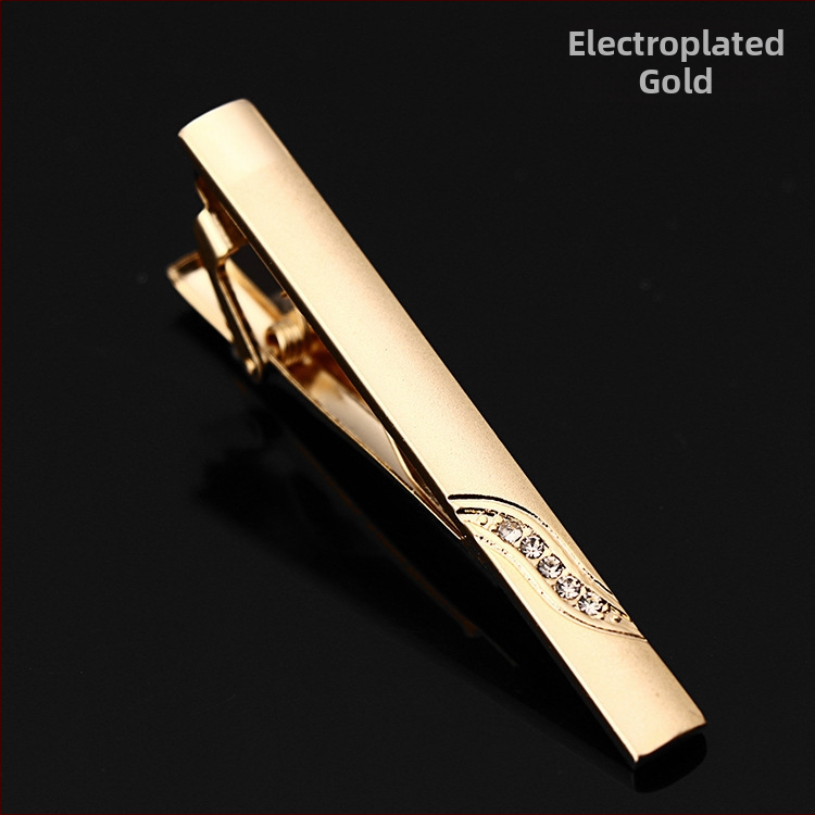 Vīriešu kaklasaistes spraudnis ar kristālu dekoru, vara elektroplatēta ķēdīte, spīdīgs plakanais stilīgs aksessori svinīgai vakariņai