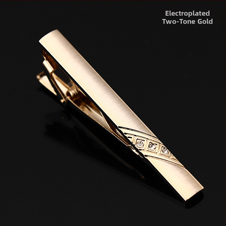 Vīriešu kaklasaistes spraudnis ar kristālu dekoru, vara elektroplatēta ķēdīte, spīdīgs plakanais stilīgs aksessori svinīgai vakariņai