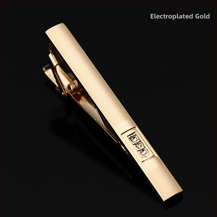 Vīriešu kaklasaistes spraudnis ar kristālu dekoru, vara elektroplatēta ķēdīte, spīdīgs plakanais stilīgs aksessori svinīgai vakariņai