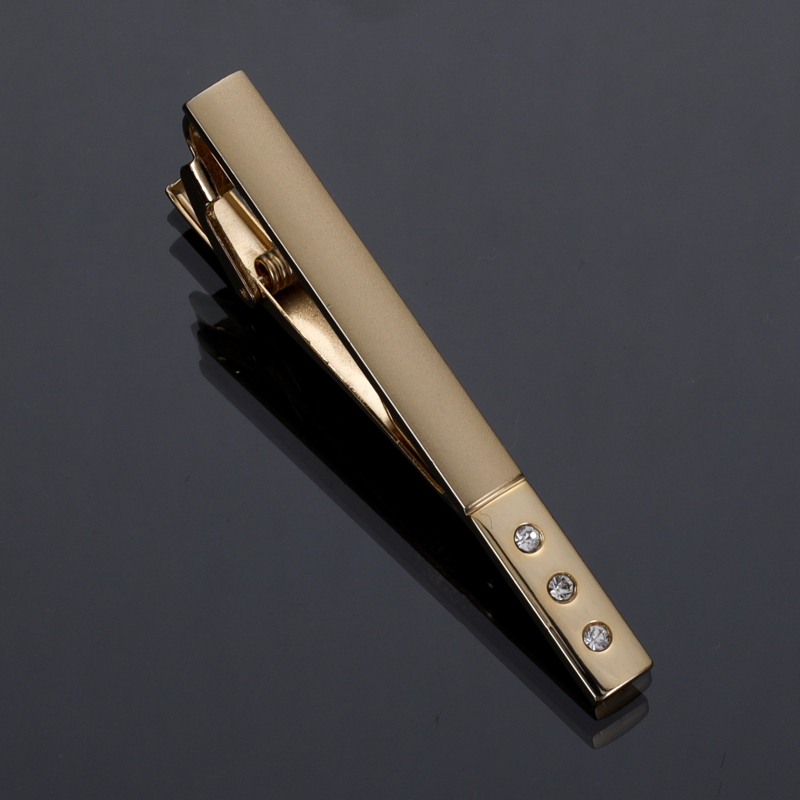 Vīriešu kaklasaistes spraudnis ar kristālu dekoru, vara elektroplatēta ķēdīte, spīdīgs plakanais stilīgs aksessori svinīgai vakariņai