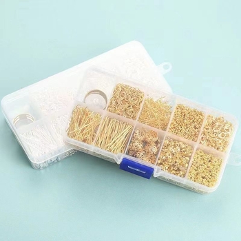 DIY papuošalų gamybos rinkinys su atveriamais žiedais, T-pin’ais, Lobster clasp, pozicijos karoliukais, 9 formos adata