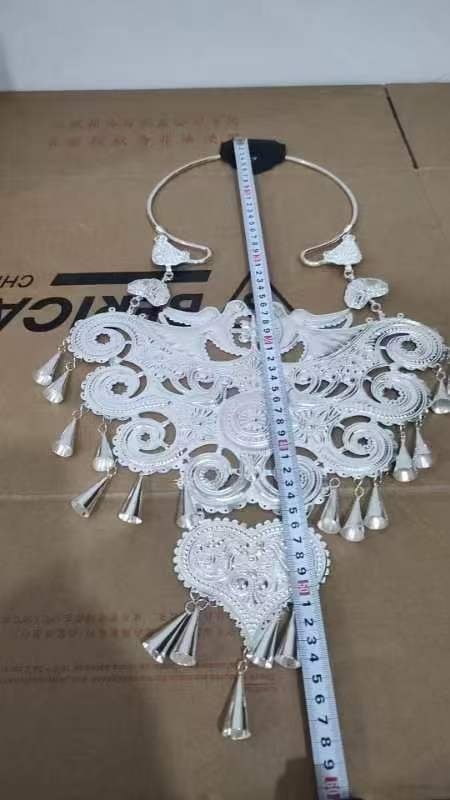 Vėrinys, Miao etninio stiliaus, geometrijškas cinko lydinio pakabukas, daugiasluoksnė susukta grandinė, moterims