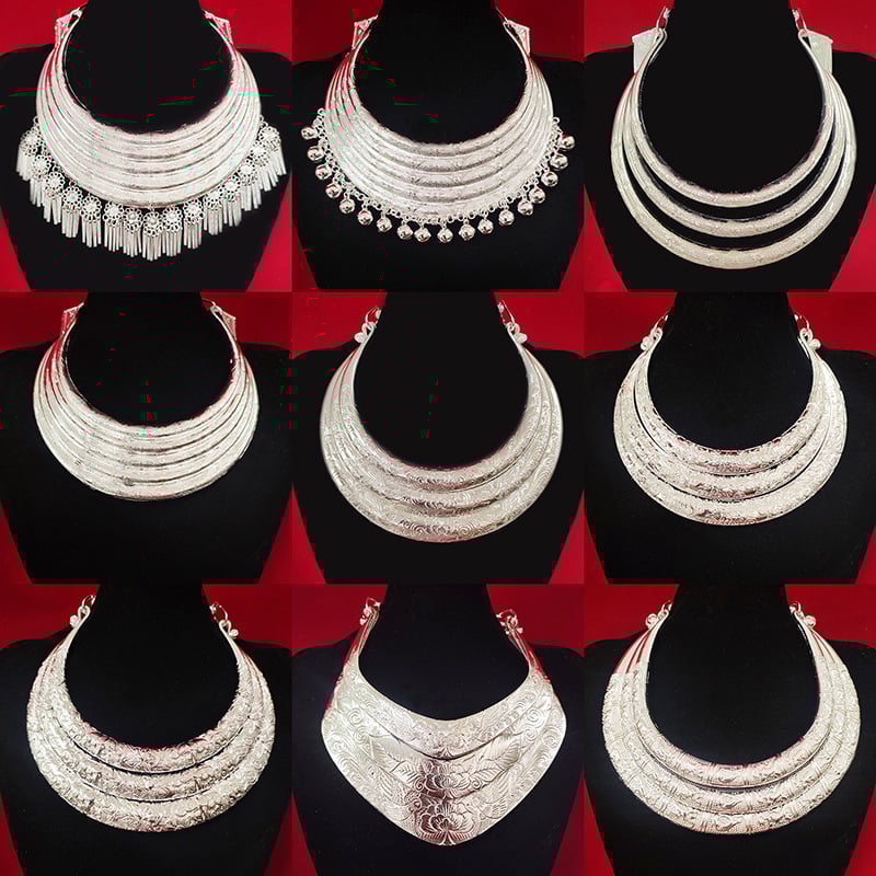 Vėrinys, Miao etninio stiliaus, geometrijškas cinko lydinio pakabukas, daugiasluoksnė susukta grandinė, moterims