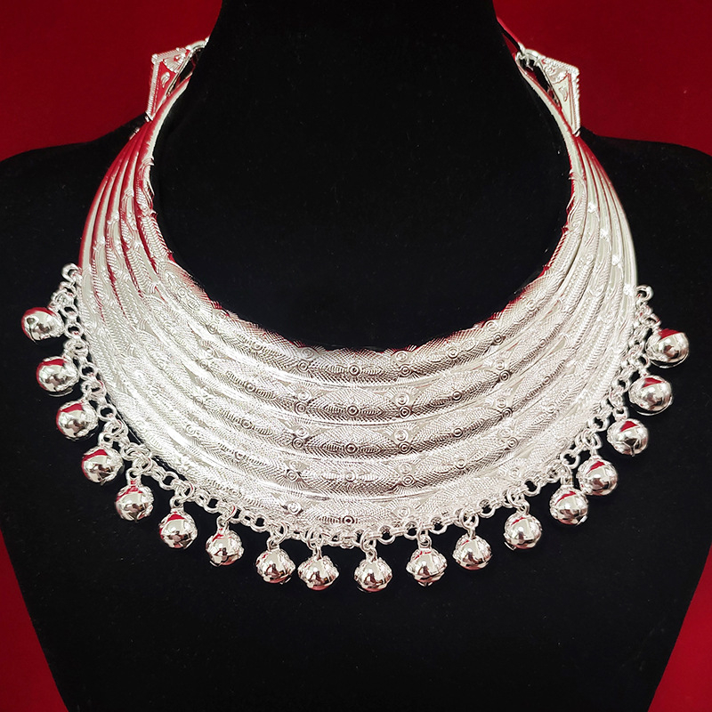 Vėrinys, Miao etninio stiliaus, geometrijškas cinko lydinio pakabukas, daugiasluoksnė susukta grandinė, moterims