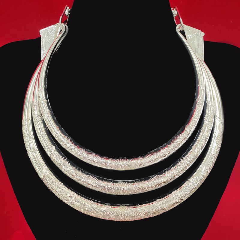 Vėrinys, Miao etninio stiliaus, geometrijškas cinko lydinio pakabukas, daugiasluoksnė susukta grandinė, moterims