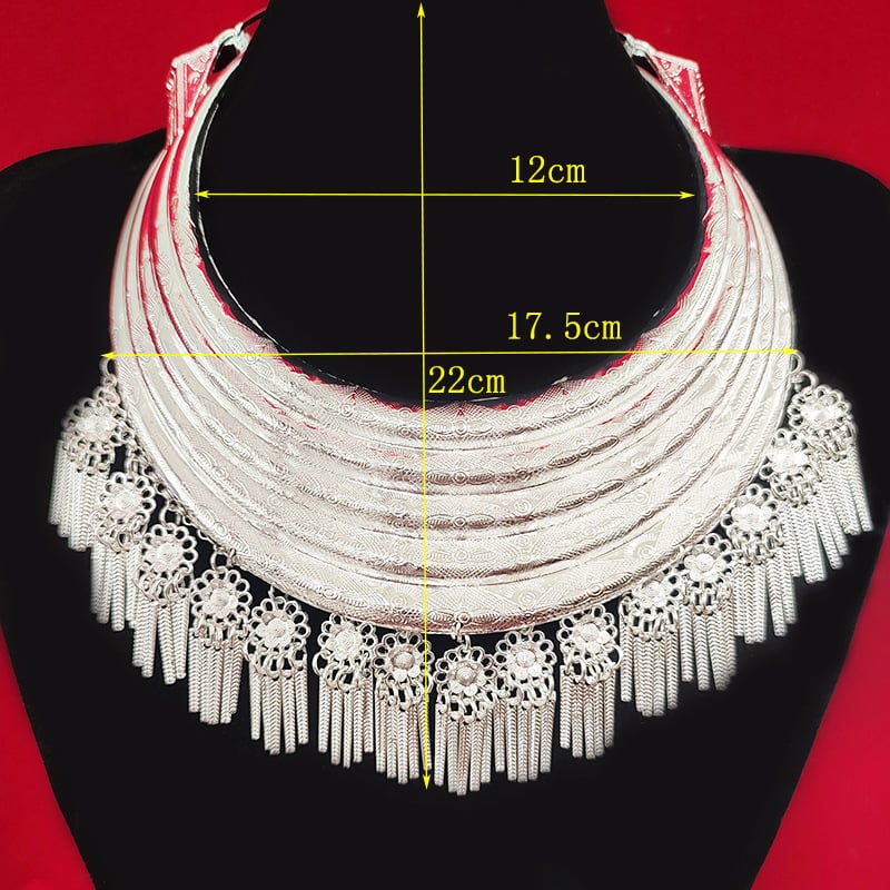 Vėrinys, Miao etninio stiliaus, geometrijškas cinko lydinio pakabukas, daugiasluoksnė susukta grandinė, moterims