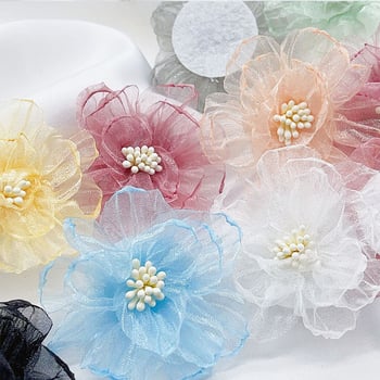 Tekstilni dodaci — organza cvijet, ručno izrađen, cvjetni motiv, korejski stil, za kosu i ukrašavanje odjeće