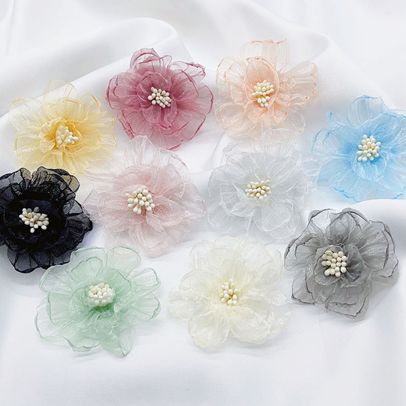 Tekstilni dodaci — organza cvijet, ručno izrađen, cvjetni motiv, korejski stil, za kosu i ukrašavanje odjeće