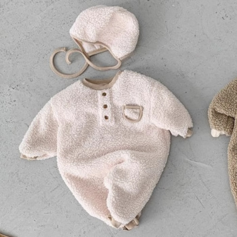 Baby unisex jumpsuit s kapuljom i ušima zeca, fleece od poliestera, korejski stil, dugi rukavi, zimska odjeća