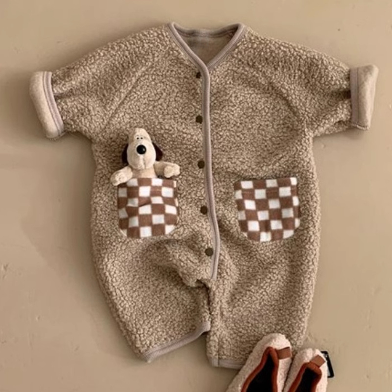 Baby unisex jumpsuit s kapuljom i ušima zeca, fleece od poliestera, korejski stil, dugi rukavi, zimska odjeća