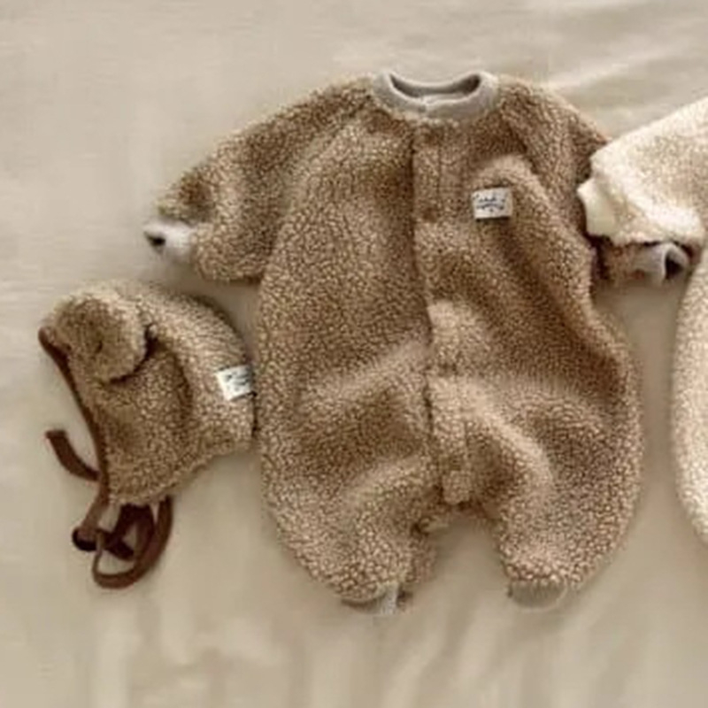 Baby unisex jumpsuit s kapuljom i ušima zeca, fleece od poliestera, korejski stil, dugi rukavi, zimska odjeća