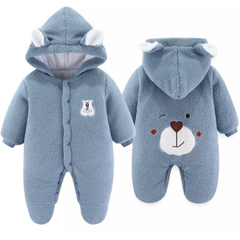 Overal za novorođenčad s kapuljom, dugi rukavi, debeli ovčji fleece, unisex, 75% poliester