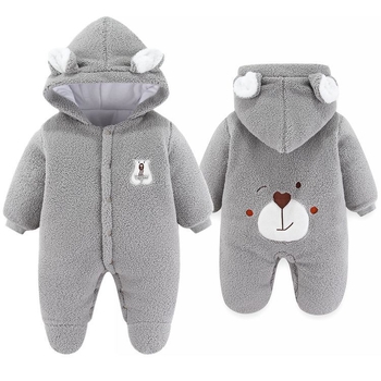 Overal za novorođenčad s kapuljom, dugi rukavi, debeli ovčji fleece, unisex, 75% poliester