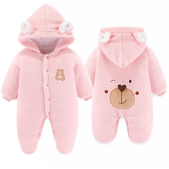 Overal za novorođenčad s kapuljom, dugi rukavi, debeli ovčji fleece, unisex, 75% poliester