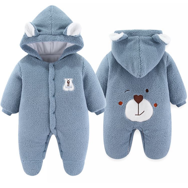 Overal za novorođenčad s kapuljom, dugi rukavi, debeli ovčji fleece, unisex, 75% poliester