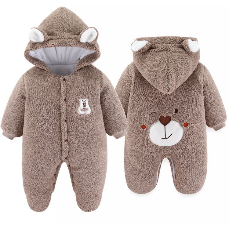 Overal za novorođenčad s kapuljom, dugi rukavi, debeli ovčji fleece, unisex, 75% poliester