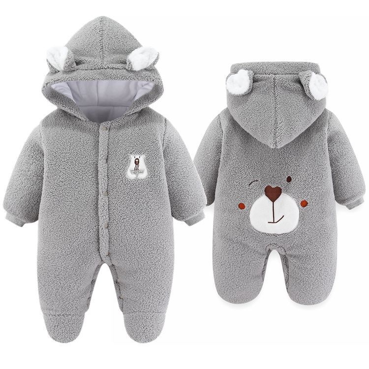 Overal za novorođenčad s kapuljom, dugi rukavi, debeli ovčji fleece, unisex, 75% poliester