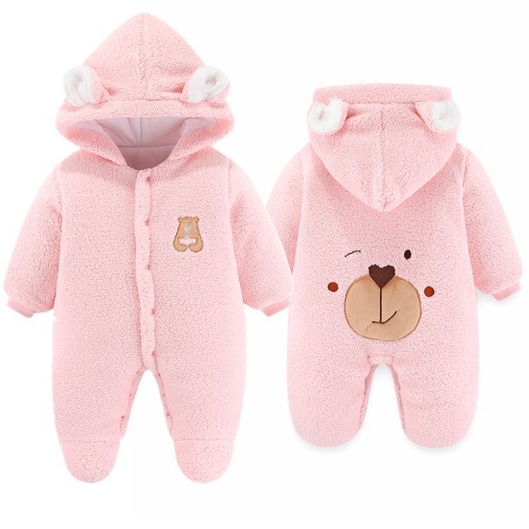 Overal za novorođenčad s kapuljom, dugi rukavi, debeli ovčji fleece, unisex, 75% poliester