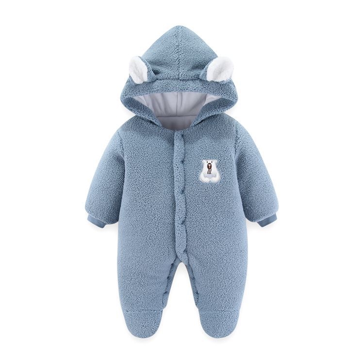 Overal za novorođenčad s kapuljom, dugi rukavi, debeli ovčji fleece, unisex, 75% poliester