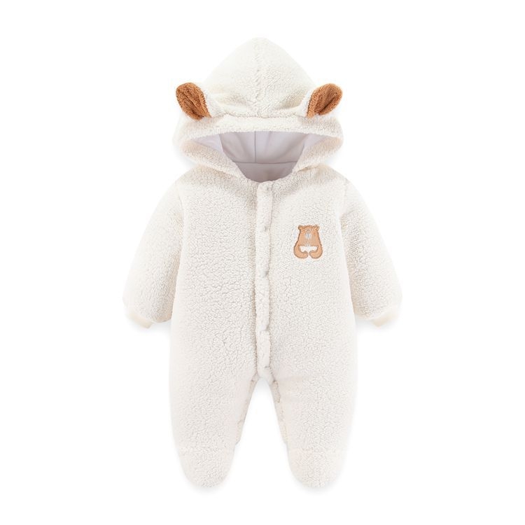 Overal za novorođenčad s kapuljom, dugi rukavi, debeli ovčji fleece, unisex, 75% poliester