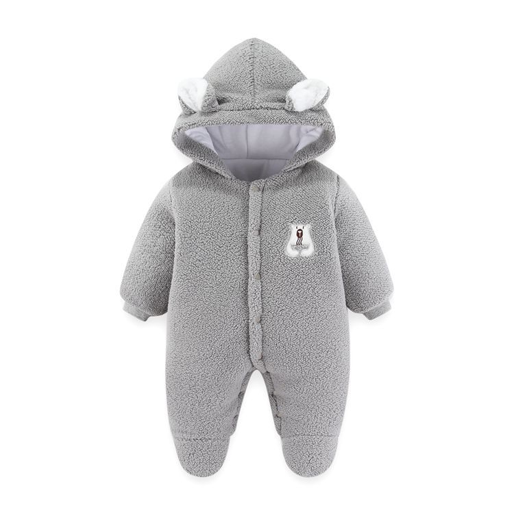Overal za novorođenčad s kapuljom, dugi rukavi, debeli ovčji fleece, unisex, 75% poliester