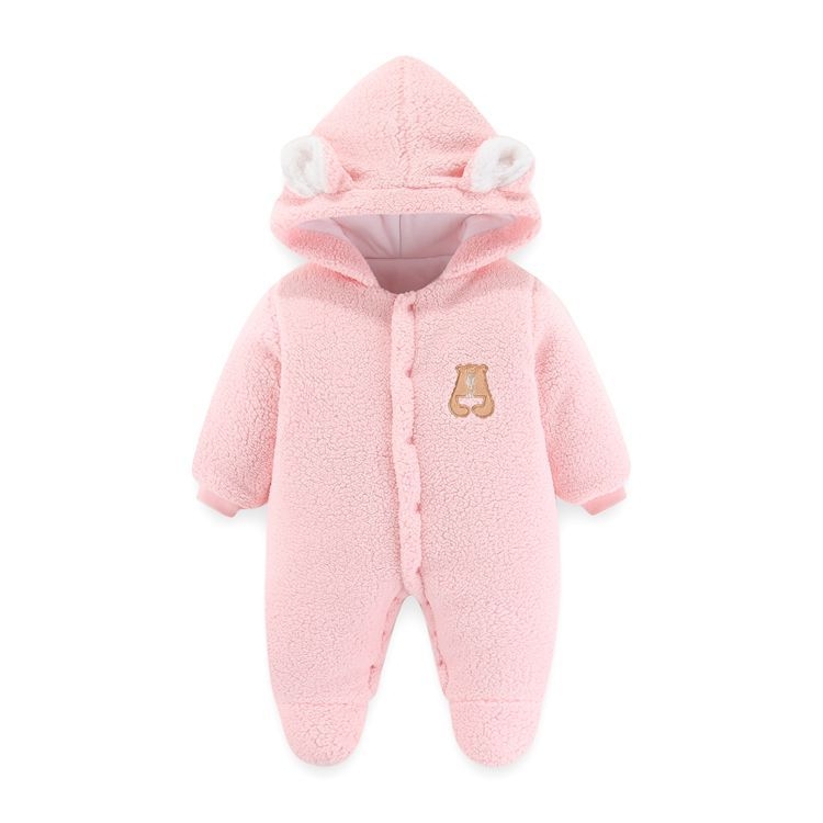 Overal za novorođenčad s kapuljom, dugi rukavi, debeli ovčji fleece, unisex, 75% poliester
