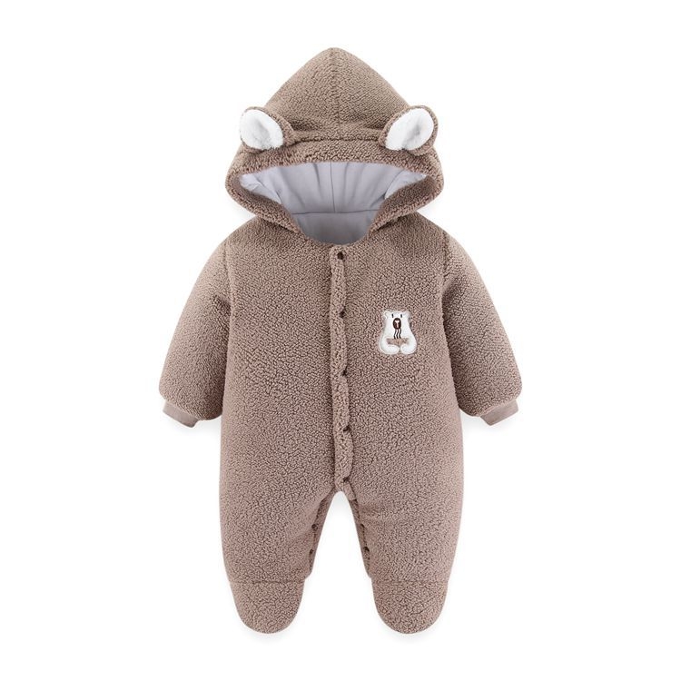 Overal za novorođenčad s kapuljom, dugi rukavi, debeli ovčji fleece, unisex, 75% poliester