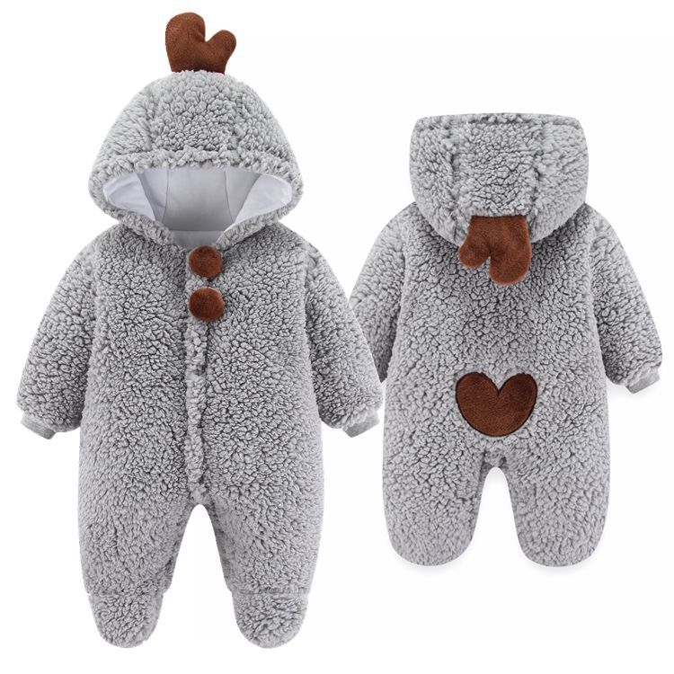 Overal za novorođenčad s kapuljom, dugi rukavi, debeli ovčji fleece, unisex, 75% poliester