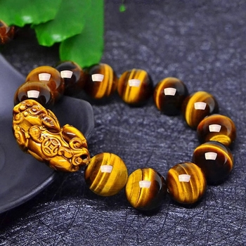 Narukvica od tigrovog oka, etnički unisex, geometrijski gravirani, Pixiu Buddha perle, set od 13 perli