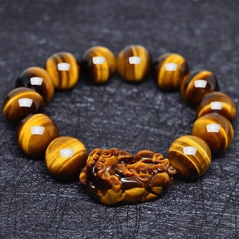 Narukvica od tigrovog oka, etnički unisex, geometrijski gravirani, Pixiu Buddha perle, set od 13 perli
