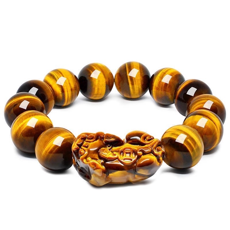 Narukvica od tigrovog oka, etnički unisex, geometrijski gravirani, Pixiu Buddha perle, set od 13 perli