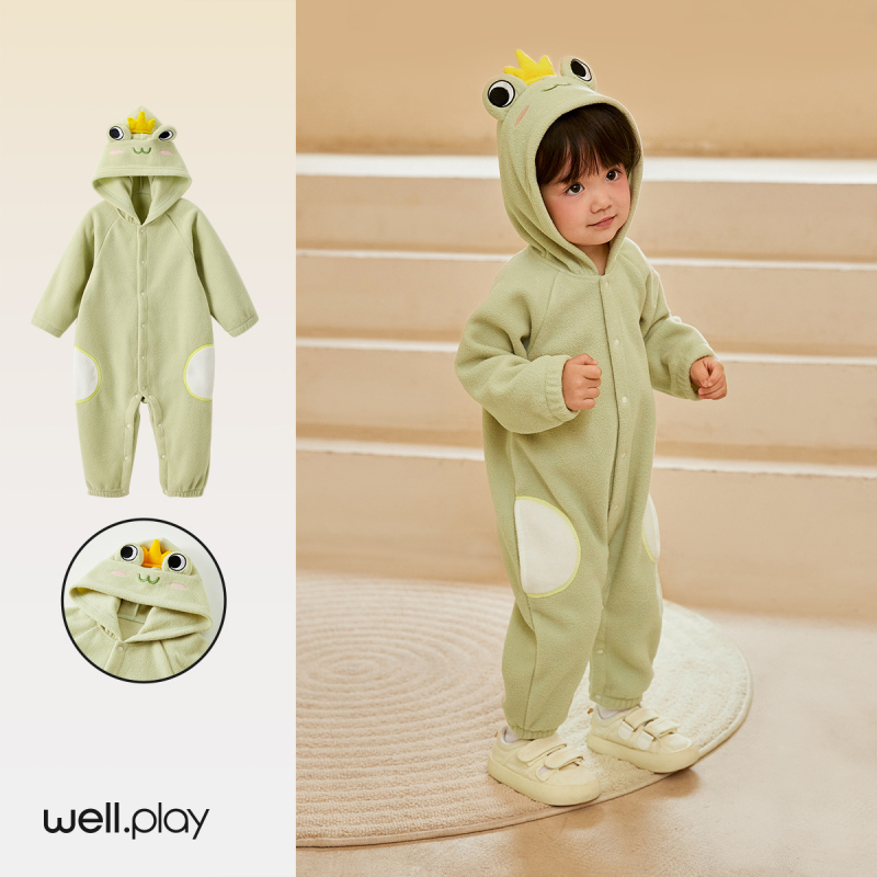 Zīdaiņu polārfleksa kombinezons ar kapuci, garām piedurknēm, unisex, ziemai un rudens sezonai (polārfleks; kapuce; garas piedurknes; unisex; ziemai/rudens)