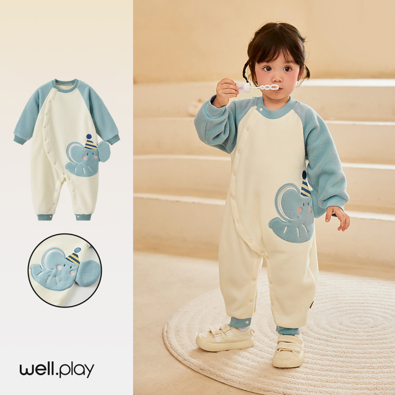 Zīdaiņu polārfleksa kombinezons ar kapuci, garām piedurknēm, unisex, ziemai un rudens sezonai (polārfleks; kapuce; garas piedurknes; unisex; ziemai/rudens)