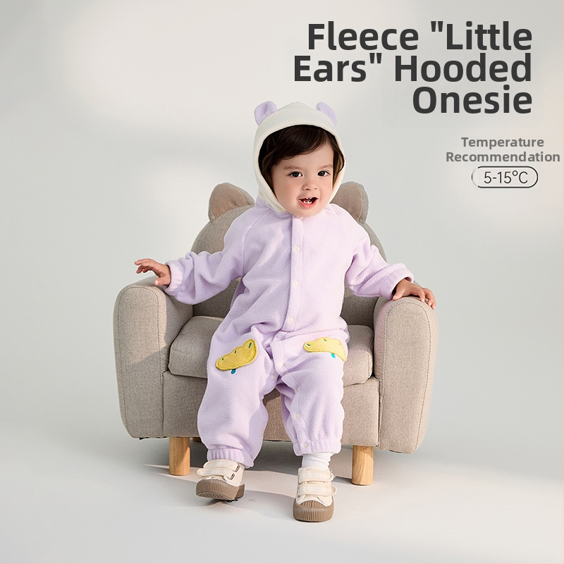 Zīdaiņu polārfleksa kombinezons ar kapuci, garām piedurknēm, unisex, ziemai un rudens sezonai (polārfleks; kapuce; garas piedurknes; unisex; ziemai/rudens)