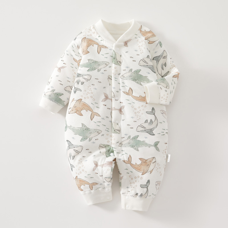 Bērnu kombinezonā ar kokvilnas pildījumu, garas piedurknes, vecums 1–3 gadi, pavasaris-rudens-zima, pogu aizdare