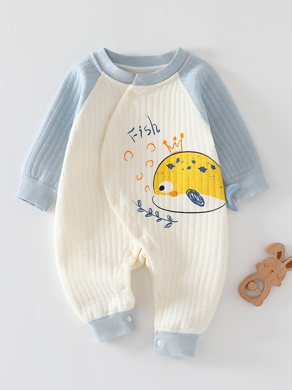 Bērnu pildīta kombinezons 0–12 mēneši, universāls, garas piedurknes, 100% kokvilna, bieza auduma, priekšā diagonālais aizvērums