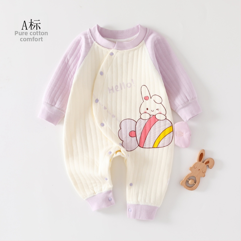 Bērnu pildīta kombinezons 0–12 mēneši, universāls, garas piedurknes, 100% kokvilna, bieza auduma, priekšā diagonālais aizvērums